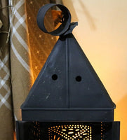 Unusual Lantern Tin Punched Glass Front