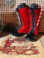 Childs Red Velvet Boots and Christmas Santa Book Gathering