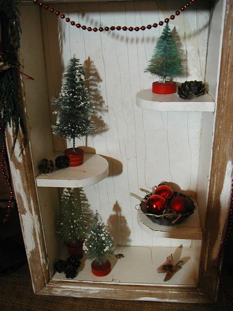 Primitive Christmas Shadow Box Putz Sheep Bottle Brush Trees Gathering –  Fanatic's Country Attic