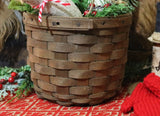 Vintage Printed Cat in Christmas Basket with Mouse