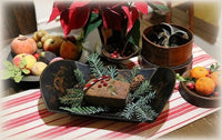 Tin Bread Tray Stenciled Greens and Holly Loaf