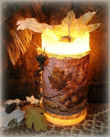 Pillar Candle Autumn Acorns and Leaves LED