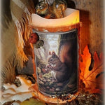Pillar Candle Autumn Squirrel Lit