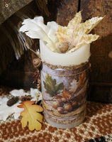 Pillar Candle Autumn Acorns and Leaves LED
