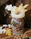 Pillar Candle Autumn Acorns and Leaves LED