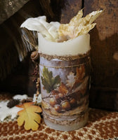 Pillar Candle Autumn Acorns and Leaves LED