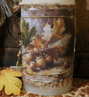 Pillar Candle Autumn Acorns and Leaves LED