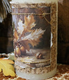 Pillar Candle Autumn Acorns and Leaves LED