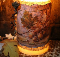 Pillar Candle Autumn Acorns and Leaves LED