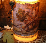 Pillar Candle Autumn Acorns and Leaves LED