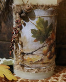 Pillar Candle Autumn Acorns and Leaves LED