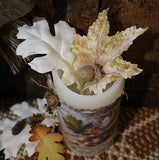 Pillar Candle Autumn Acorns and Leaves LED