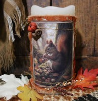 Pillar Candle Autumn Squirrel Lit