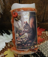 Pillar Candle Autumn Squirrel Lit