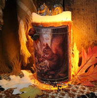 Pillar Candle Autumn Squirrel Lit