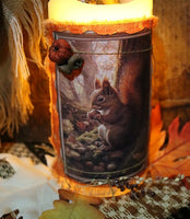 Pillar Candle Autumn Squirrel Lit