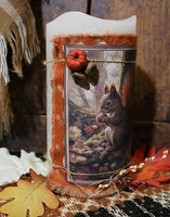 Pillar Candle Autumn Squirrel Lit