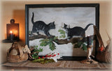 19th Century Folk Art Kittens on Branch Painting Ex Norman Rockwell Collection