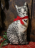 Vintage Printed Cat in Christmas Basket with Mouse