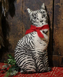 Vintage Printed Cat in Christmas Basket with Mouse