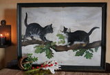 19th Century Folk Art Kittens on Branch Painting Ex Norman Rockwell Collection