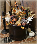 Albany Slip Crock Decorated with Halloween Pleasantries