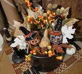 Albany Slip Crock Decorated with Halloween Pleasantries