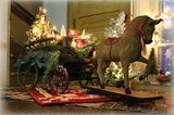 Hide Covered German Horse Pull Toy with Wagon LIGHTS UP