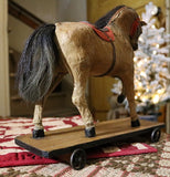 Hide Covered German Horse Pull Toy with Wagon LIGHTS UP
