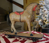 Hide Covered German Horse Pull Toy with Wagon LIGHTS UP