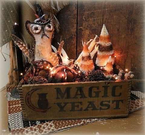Magic Yeast Box with Folk Art Handcrafted Owl