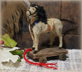 German Pull Toy Horse Cloth Covered Cream Hue