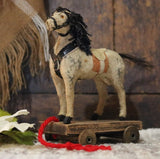 German Pull Toy Horse Cloth Covered Cream Hue