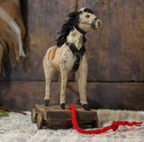 German Pull Toy Horse Cloth Covered Cream Hue