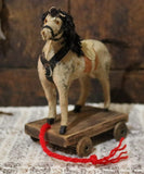 German Pull Toy Horse Cloth Covered Cream Hue