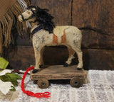 German Pull Toy Horse Cloth Covered Cream Hue