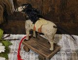 German Pull Toy Horse Cloth Covered Cream Hue