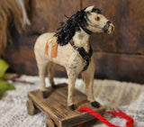 German Pull Toy Horse Cloth Covered Cream Hue