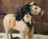 German Pull Toy Horse Cloth Covered Cream Hue