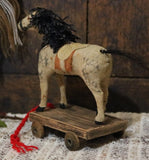 German Pull Toy Horse Cloth Covered Cream Hue