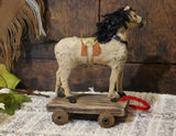 German Pull Toy Horse Cloth Covered Cream Hue
