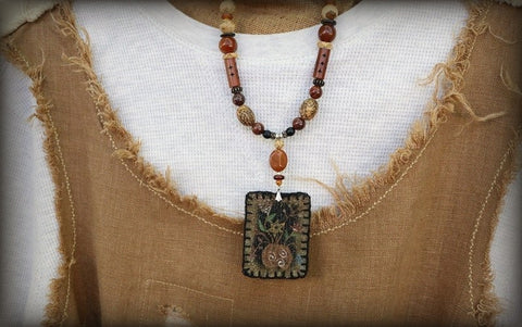 Autumn Pumpkin Primitive Necklace and Earrings