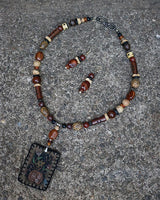 Autumn Pumpkin Primitive Necklace and Earrings