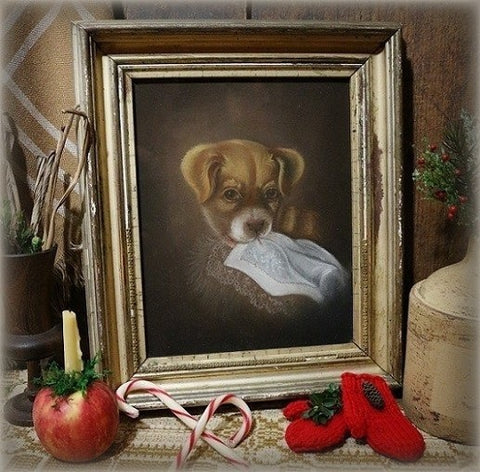 Puppy Charcoal Drawing Lemon Gold Frame 19th Century