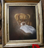 Puppy Charcoal Drawing Lemon Gold Frame 19th Century