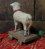 Putz Sheep Red Collar and Bell Pull Toy