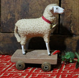 Putz Sheep Red Collar and Bell Pull Toy