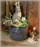 Rabbit Printed Brown Graniteware Pail Easter Gathering