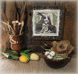 Folk Art Rabbit Painting with Marcrest Bowl Spring Gathering