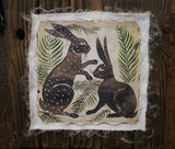 Folk Art Rabbit Painting with Marcrest Bowl Spring Gathering